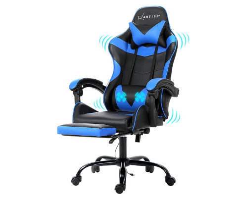 Artiss Gaming Chair Massage Racing Recliner Leather Footrest (Black / Yellow / Red / Grey / Blue)