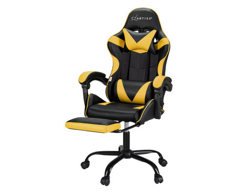 Artiss Gaming Chair Massage Racing Recliner Leather Footrest (Black / Yellow / Red / Grey / Blue)