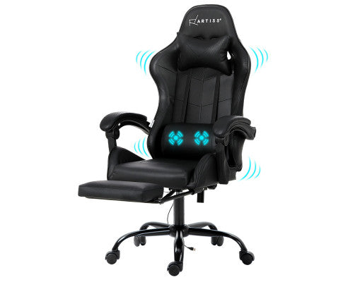 Artiss Gaming Chair Massage Racing Recliner Leather Footrest (Black / Yellow / Red / Grey / Blue)