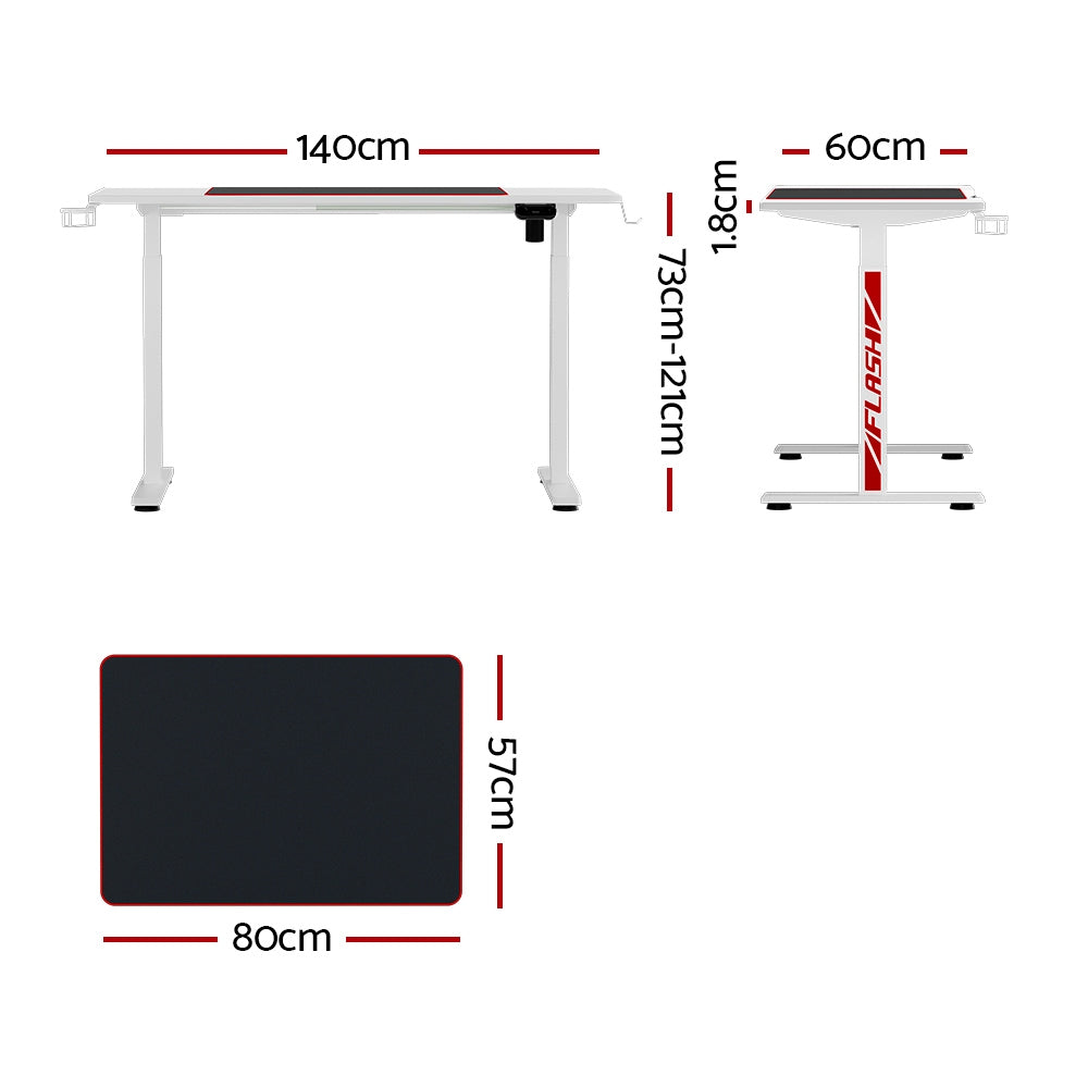 Artiss Electric Standing Gaming Desks RGB - White
