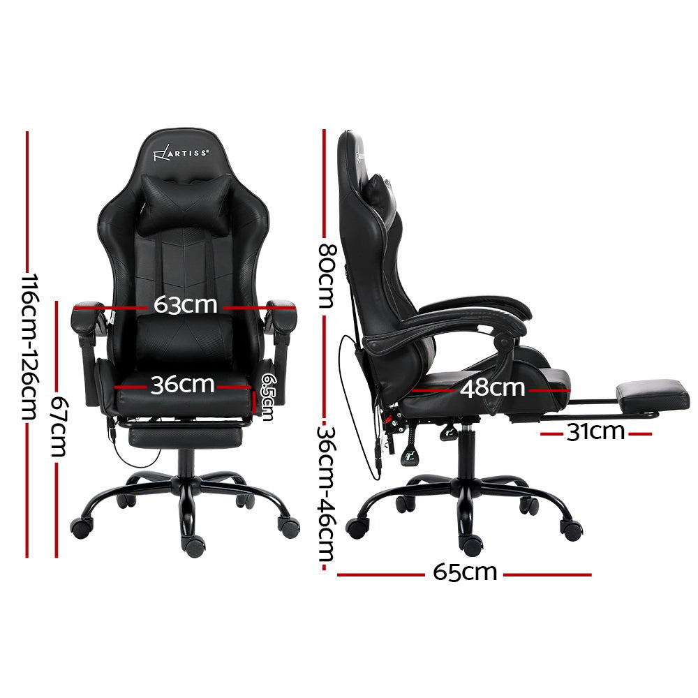 Artiss Gaming Gaming Chair Racing Massage Computer Seat Footrest Leather
