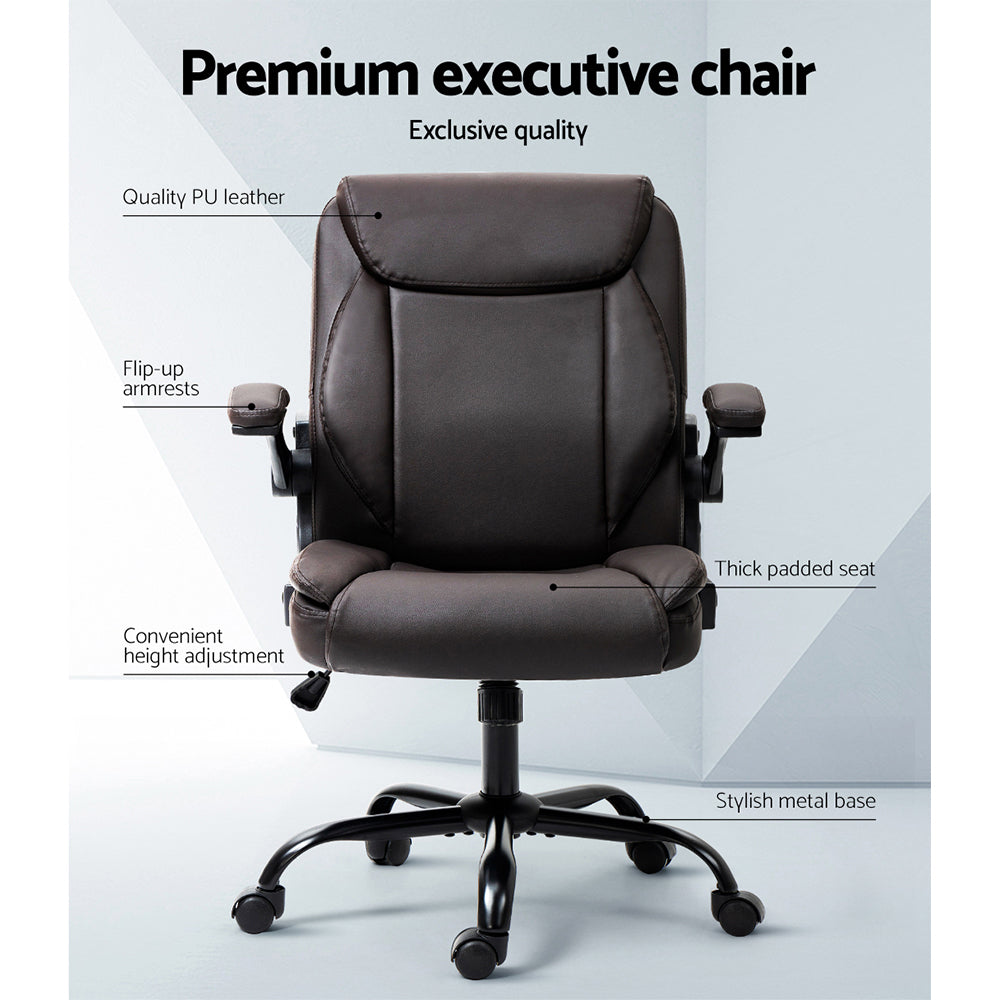 Artiss Gaming Chair Gaming Computer Executive Chairs Leather Tilt Swivel Brown