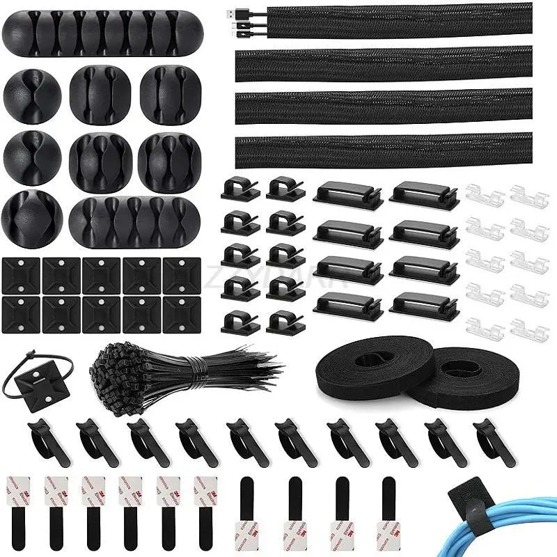 Cyberxgaming 173 Pcs Cable Management Organizer Kit, Adhesive Cable Clips Holder, Cable Ties, Adhesive Wall Cable Tie, Fasten Cable Ties