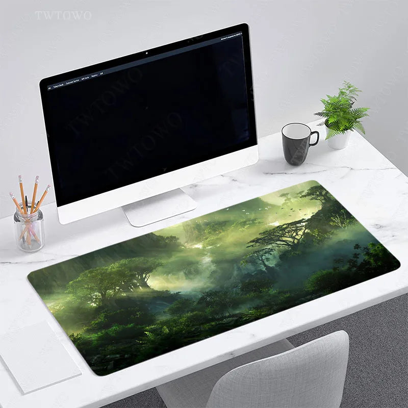 Fantasy Forest Green Mouse Pad – Gaming & Keyboard Mat, Non-Slip Rubber