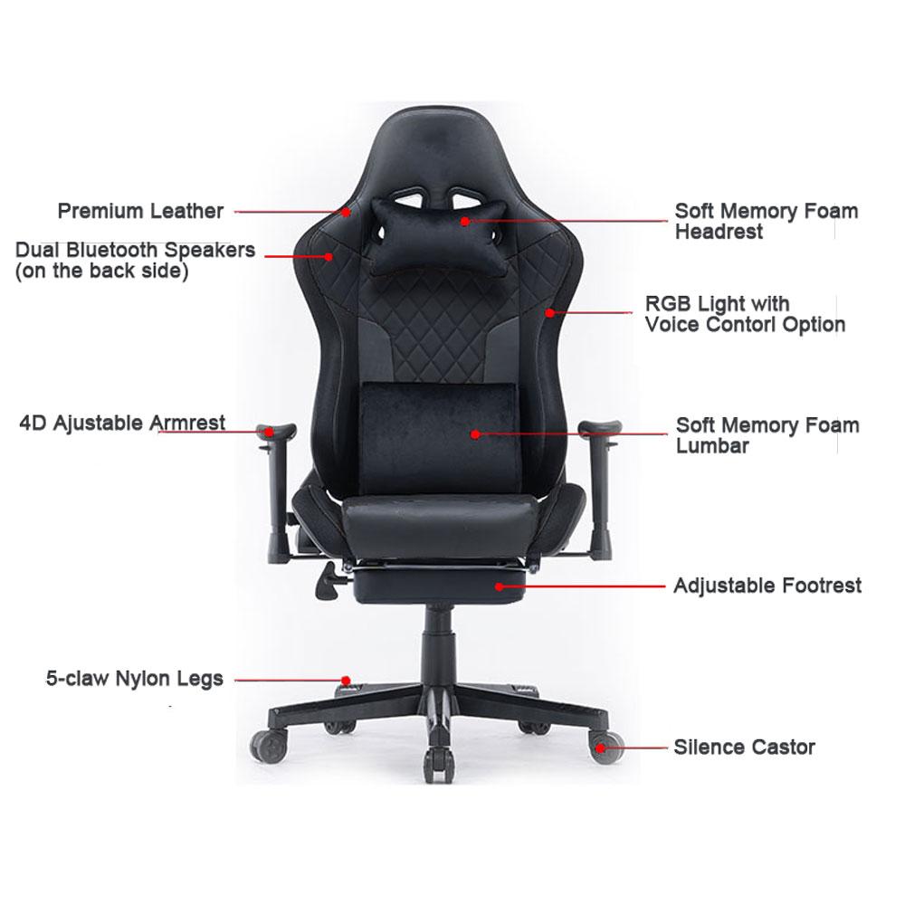 RGB Lights Bluetooth Speaker Gaming Chair - Black/Red