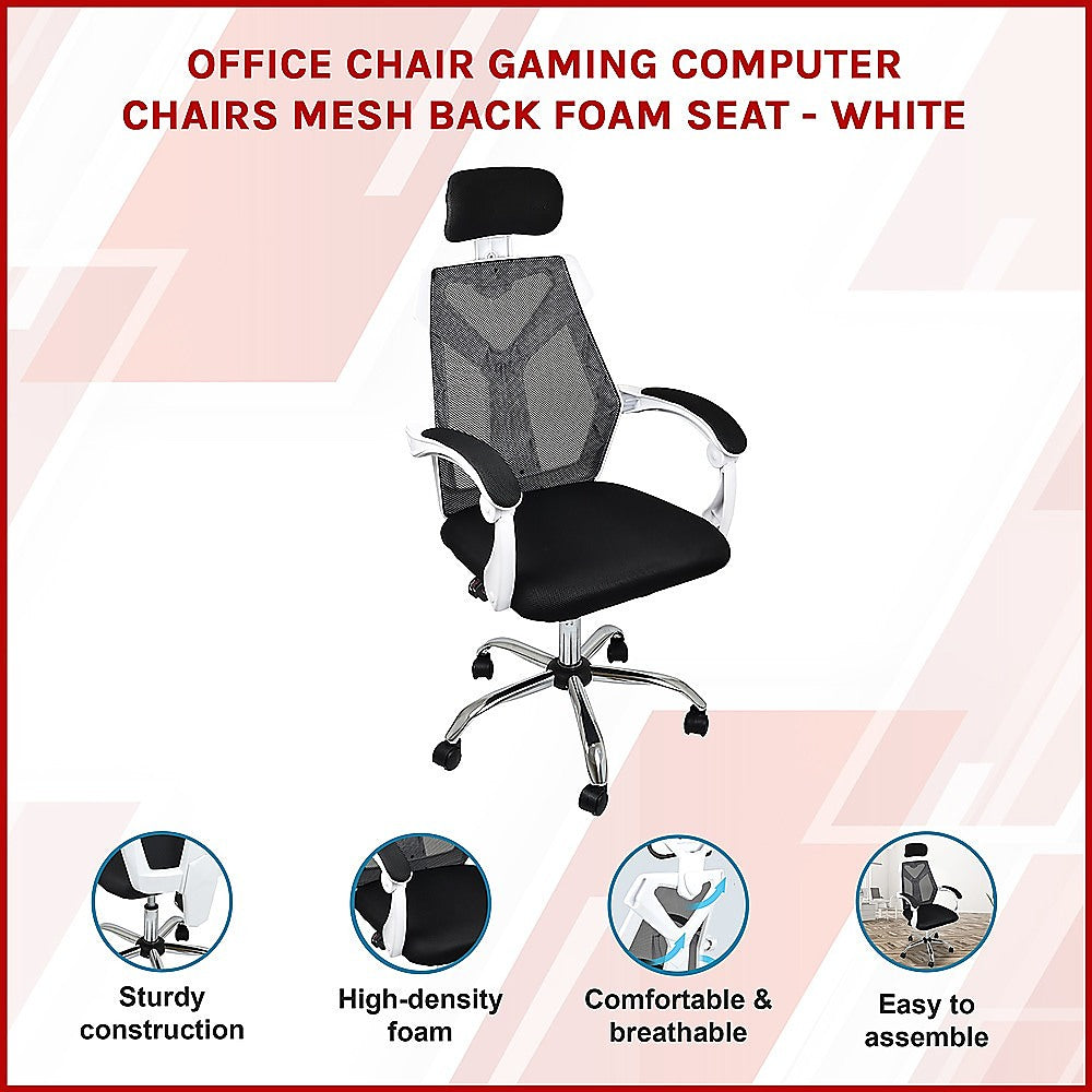 Gaming Chair Mesh Back Foam Seat - White