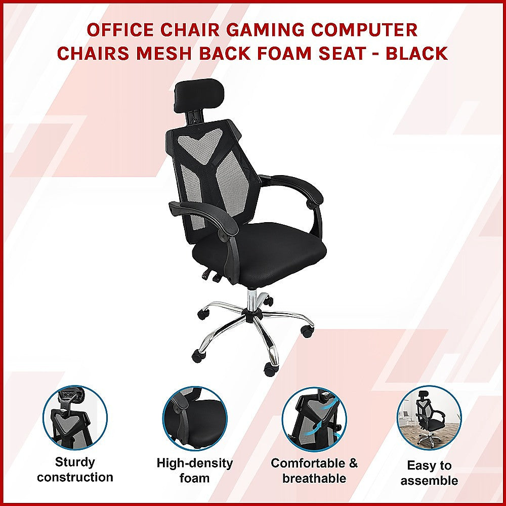 Gaming Chair Gaming Computer Chairs Mesh Back Foam Seat - Black