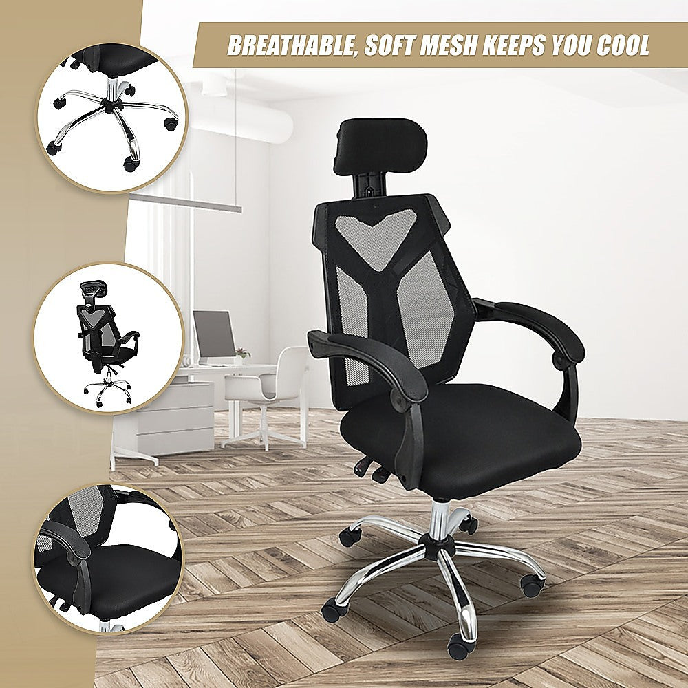 Gaming Chair Gaming Computer Chairs Mesh Back Foam Seat - Black