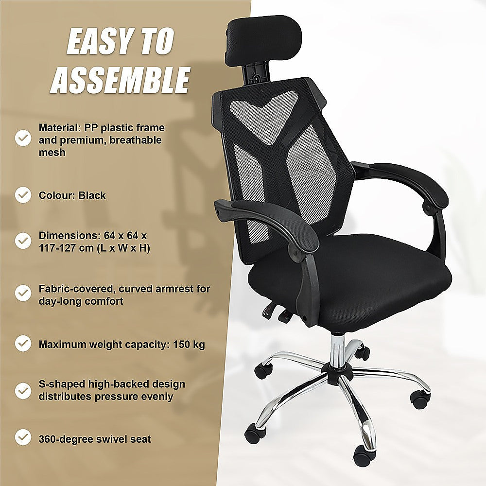 Gaming Chair Gaming Computer Chairs Mesh Back Foam Seat - Black
