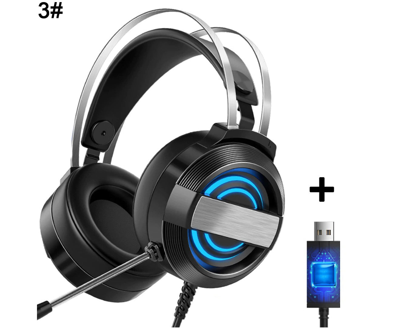 Wired Stereo Gaming Headset Noise Canceling LED Light Surround Sound Headphone-3#