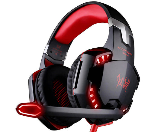 Gaming Headset Surround Sound over Ear Headphones with Mic, LED Light-Black&Red