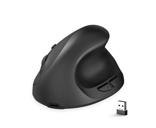 2400DPI Adjustable Mute Clicking Comfortable Grip 6 Buttons Wireless Mouse 2.4Ghz Laptop Mouse Ergonomic Vertical Mouse Computer Accessories - Black