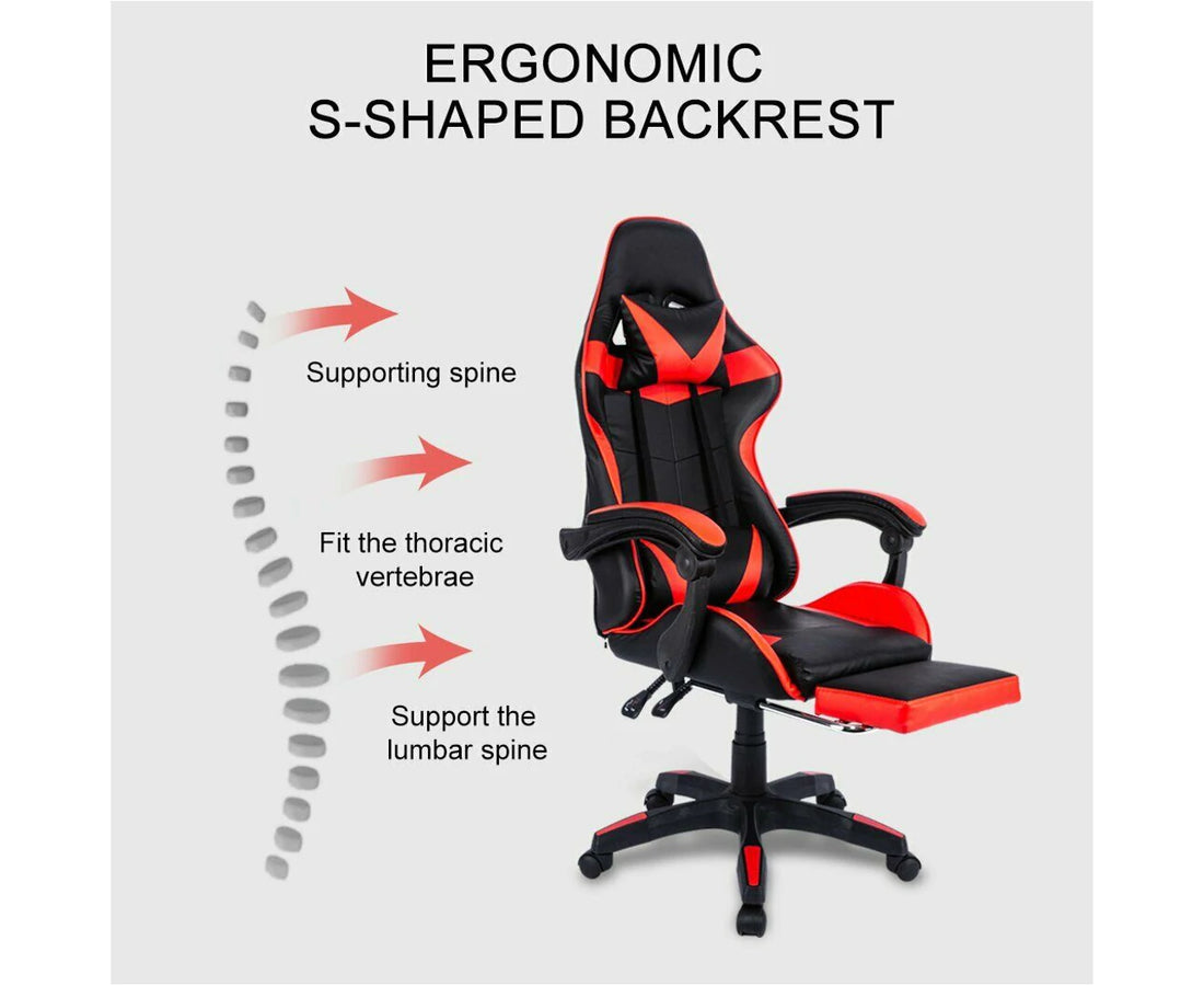 Gaming Chair Office Executive Racing Footrest Seat Computer Chair Racer Chairs Black Red