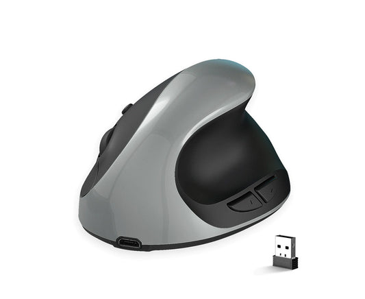 2400DPI Adjustable Mute Clicking Comfortable Grip 6 Buttons Wireless Mouse 2.4Ghz Laptop Mouse Ergonomic Vertical Mouse Computer Accessories - Grey