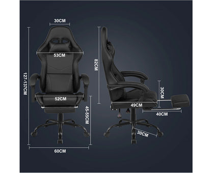 Computer Gaming Chair with Footrest High Back Ergonomic Office Chair PU Leather Gamer Chair with Lumbar Support Black