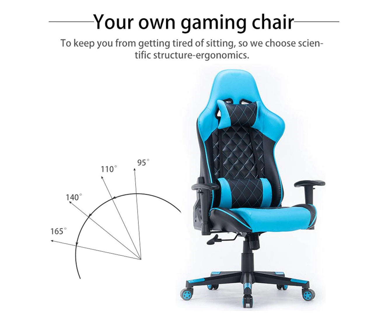 Nnedsz Gaming Chair Ergonomic Racing Chair 165° Reclining Gaming Seat 3D Armrest Footrest Blue Black