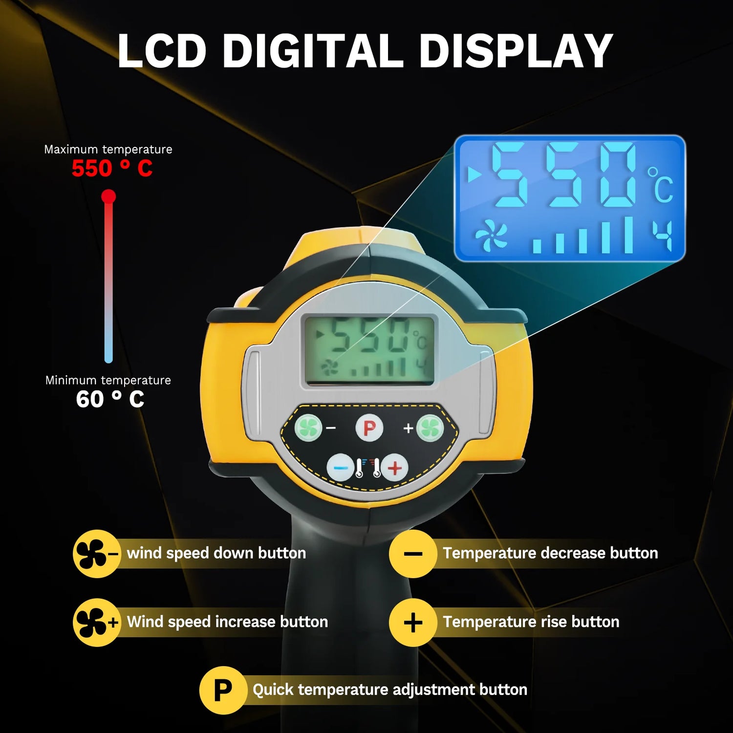 300W Heat Gun with LCD Display &amp; 5 Nozzles