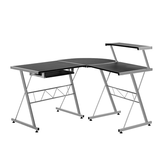 Artiss Corner Metal Pull Out Table Desk - Black-0