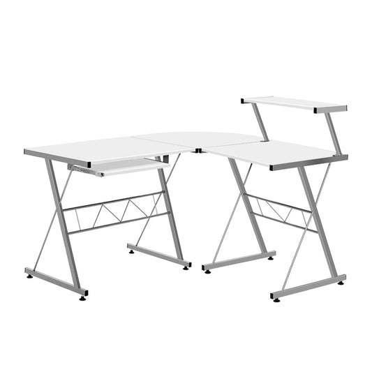 Artiss Corner Metal Pull Out Table Desk - White-0