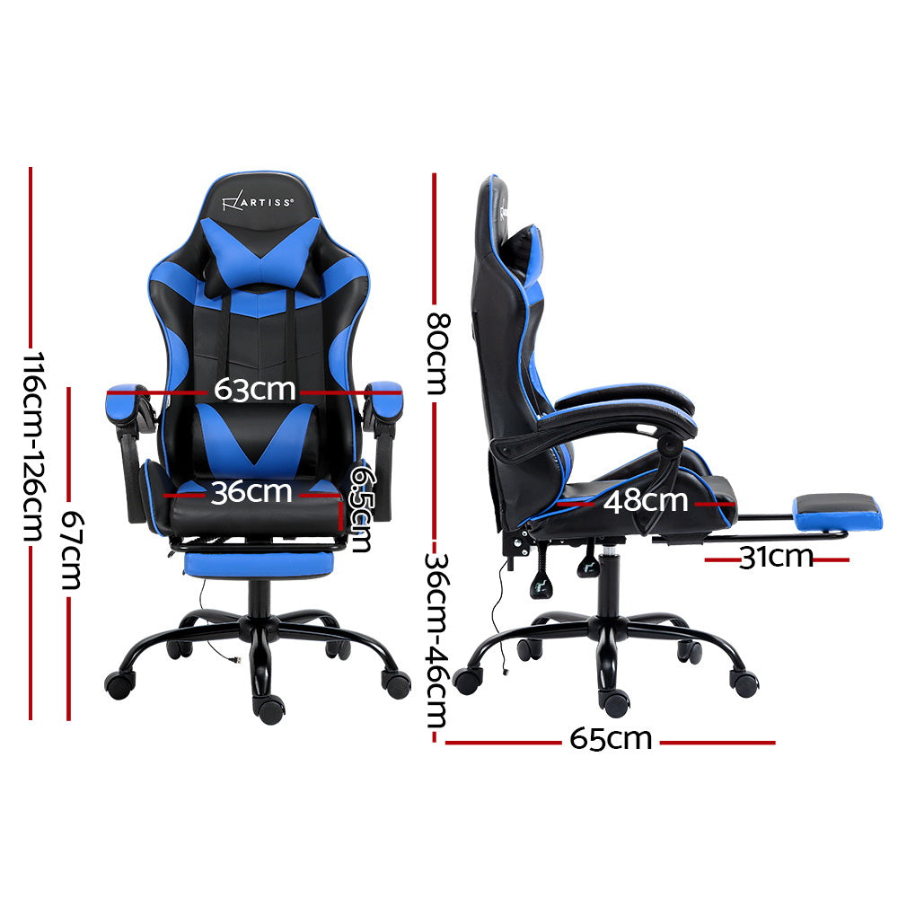Artiss Gaming Chairs Massage Racing Recliner Leather Office Chair Footrest-1