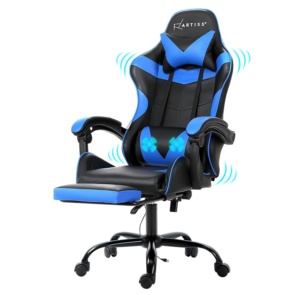 Artiss Gaming Chairs Massage Racing Recliner Leather Office Chair Footrest-0