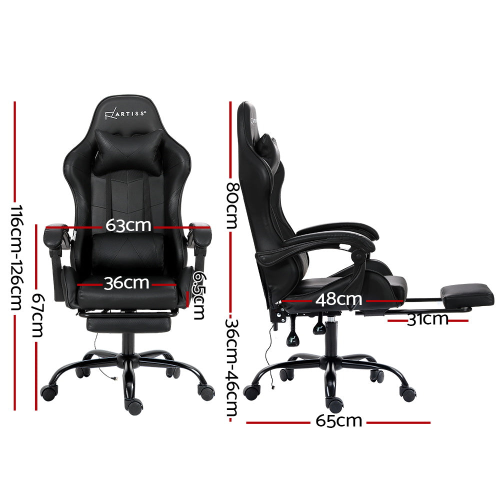 Artiss Gaming Chairs Massage Racing Recliner Leather Office Chair Footrest Black-1