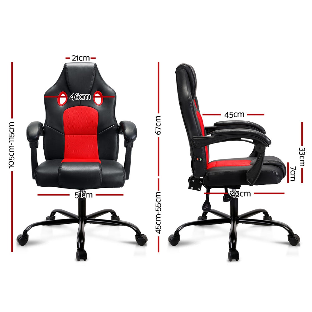 Artiss Massage Office Chair Gaming Computer Seat Recliner Racer Red-1