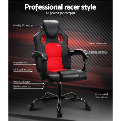 Artiss Massage Office Chair Gaming Computer Seat Recliner Racer Red-2