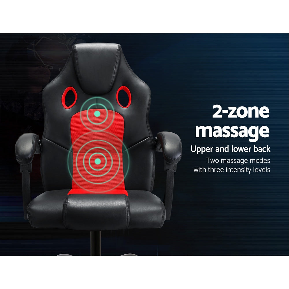 Artiss Massage Office Chair Gaming Computer Seat Recliner Racer Red-3