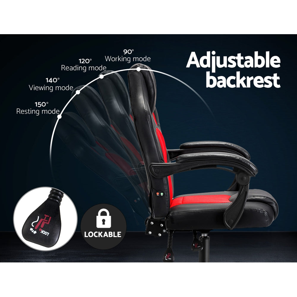 Artiss Massage Office Chair Gaming Computer Seat Recliner Racer Red-4