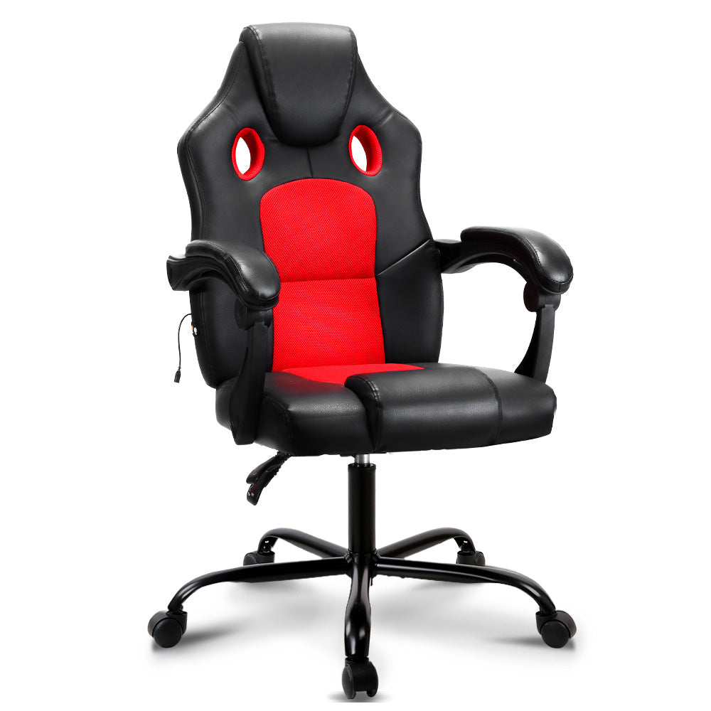 Artiss Massage Office Chair Gaming Computer Seat Recliner Racer Red-0