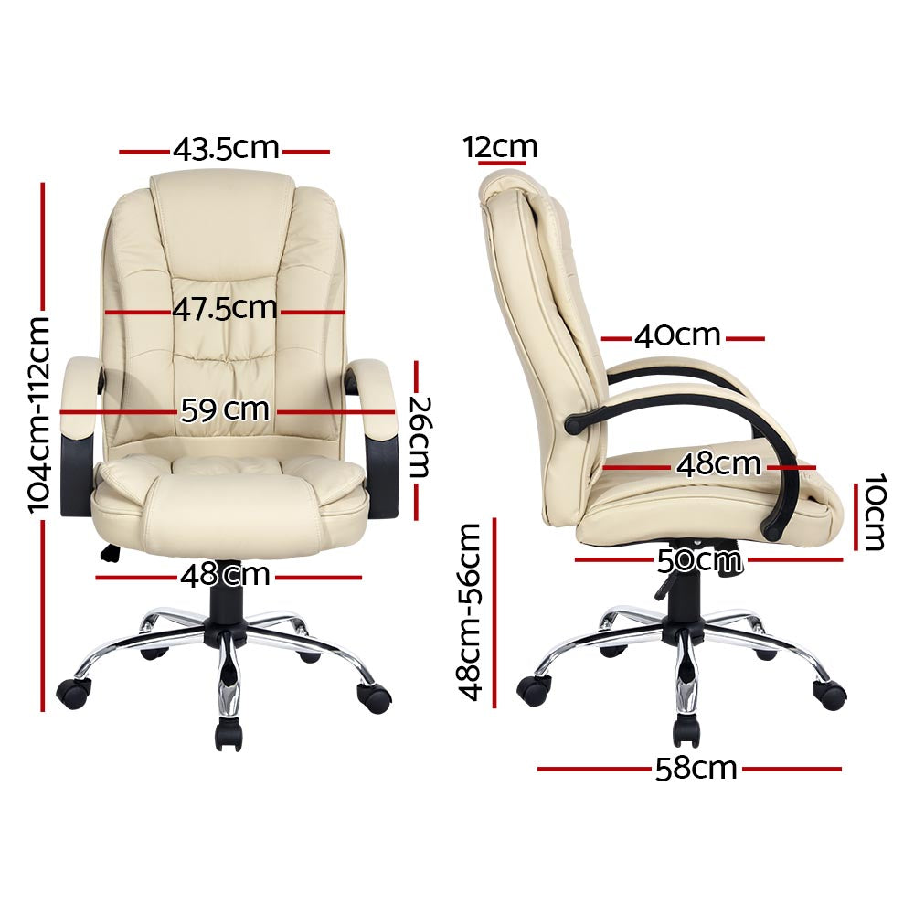 Artiss Office Chair Gaming Computer Chairs Executive PU Leather Seat Beige-1