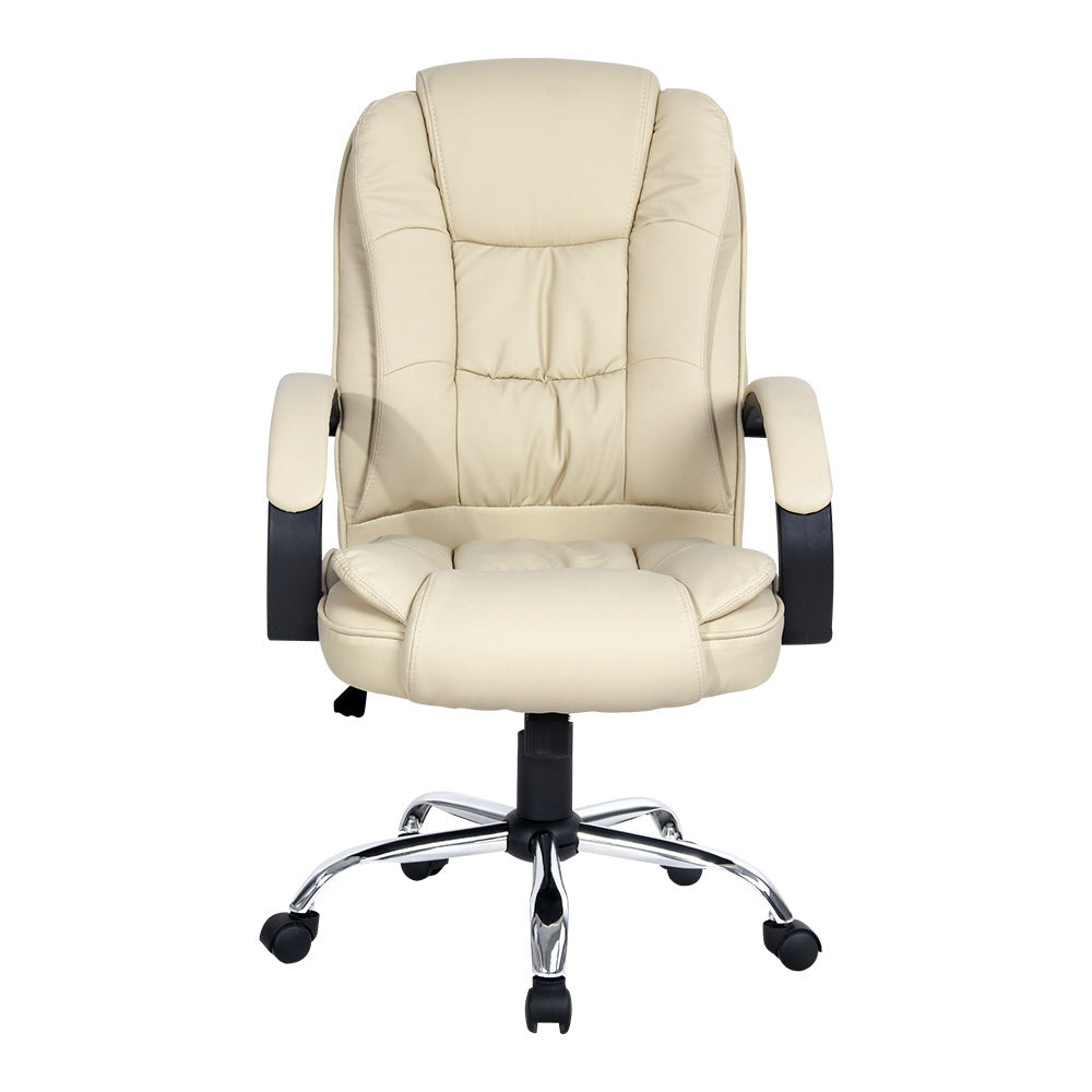 Artiss Office Chair Gaming Computer Chairs Executive PU Leather Seat Beige-2