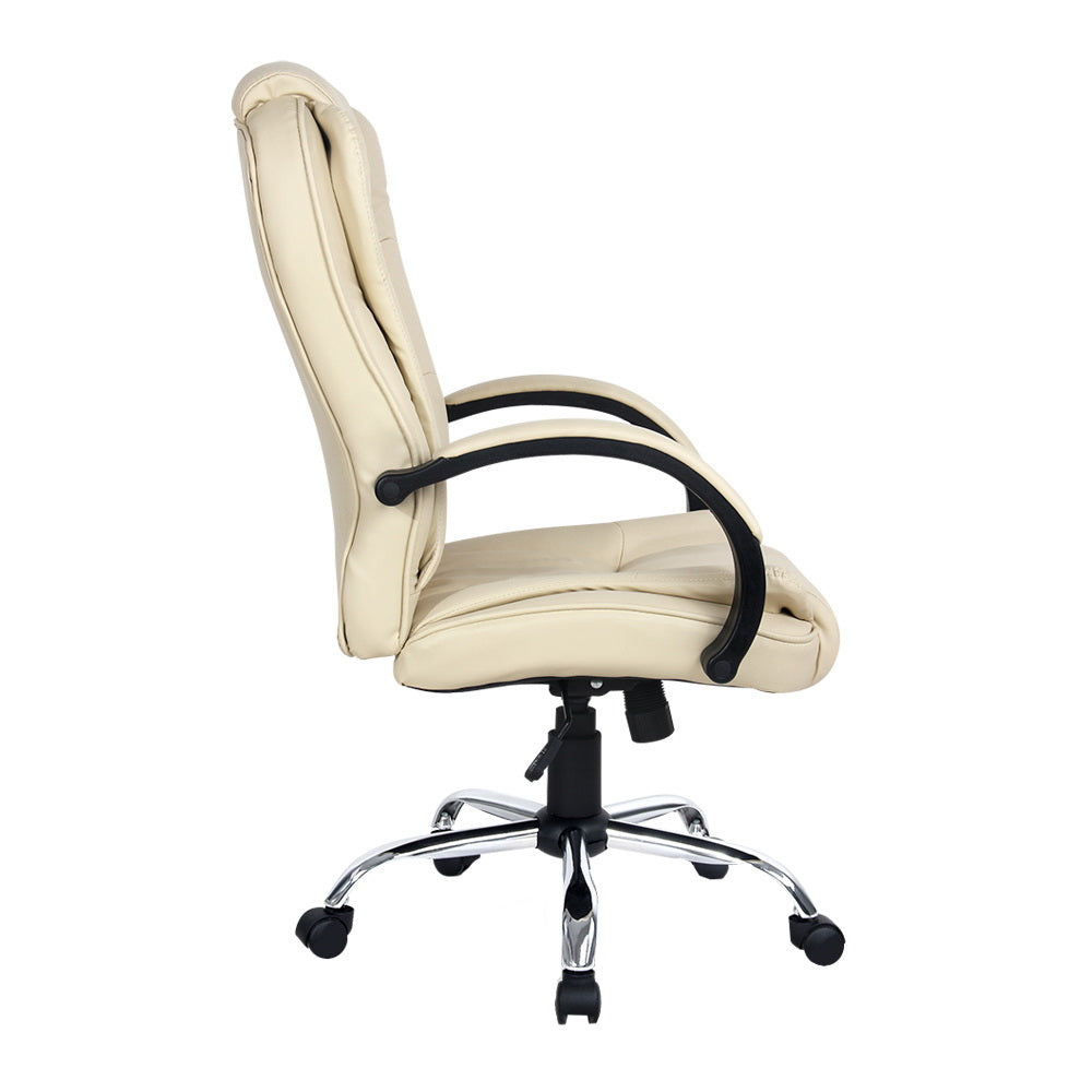 Artiss Office Chair Gaming Computer Chairs Executive PU Leather Seat Beige-3
