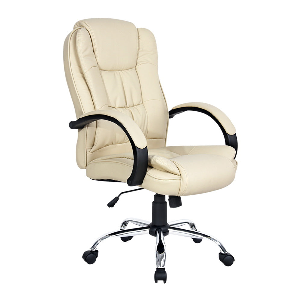 Artiss Office Chair Gaming Computer Chairs Executive PU Leather Seat Beige-0