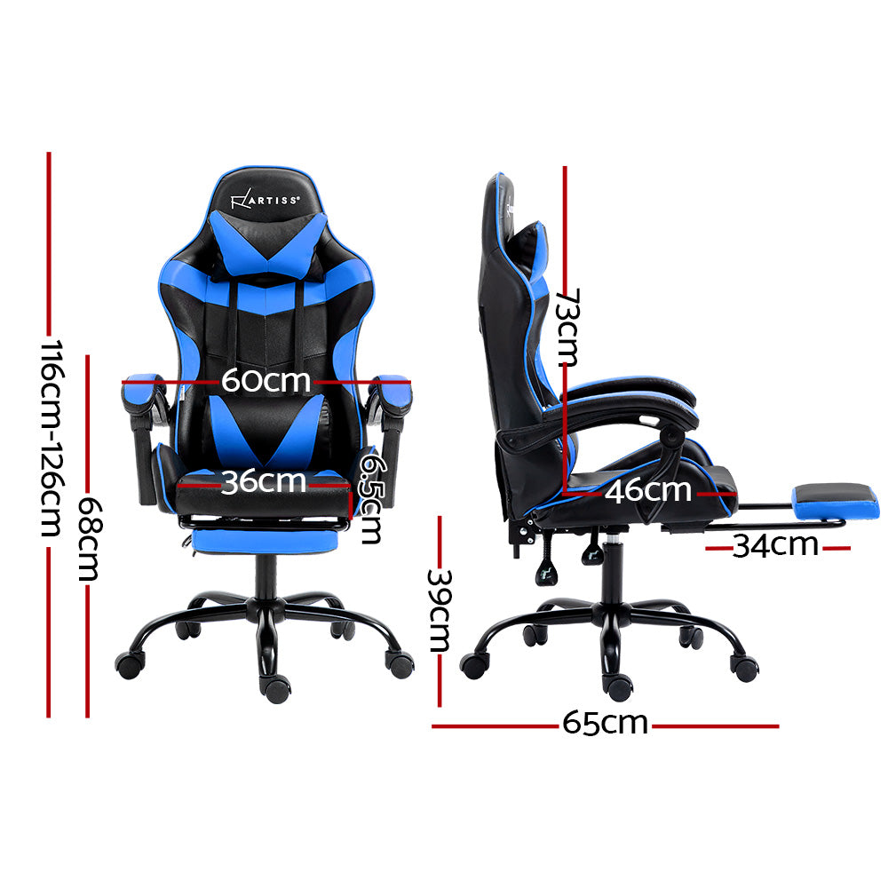 Artiss Office Chair Leather Gaming Chairs Footrest Recliner Study Work Blue-1