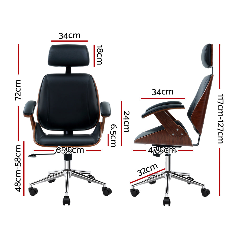 Artiss Wooden Office Chair Computer Gaming Chairs Executive Leather Black-1