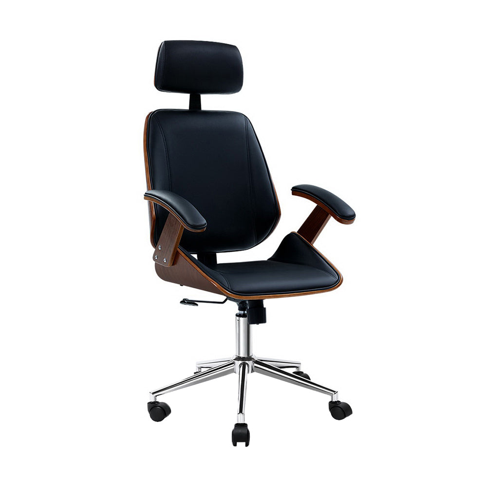 Artiss Wooden Office Chair Computer Gaming Chairs Executive Leather Black-0