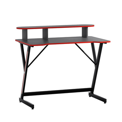 Artiss Gaming Table 2-Tiers - Black with Red Trim