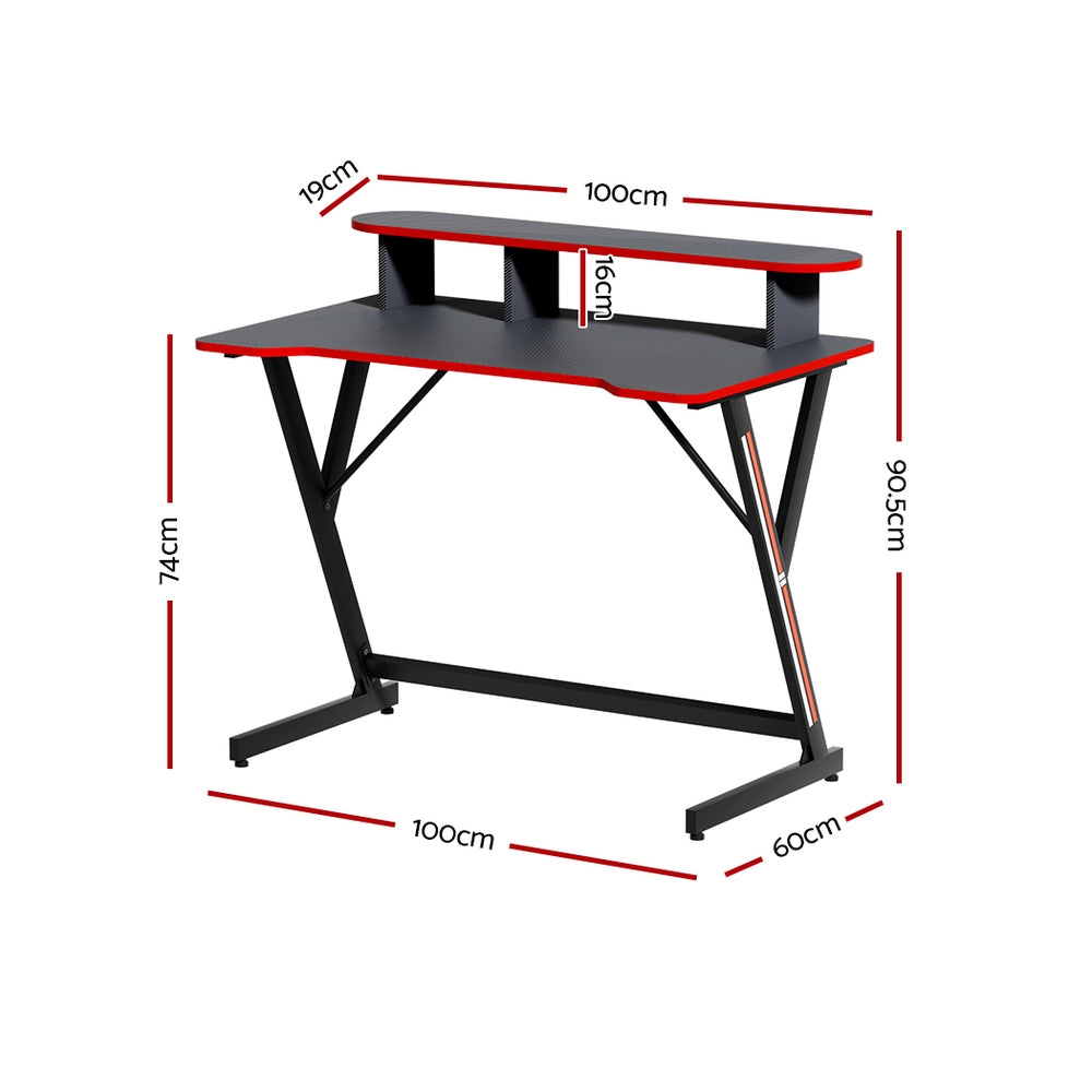 Artiss Gaming Table 2-Tiers - Black with Red Trim