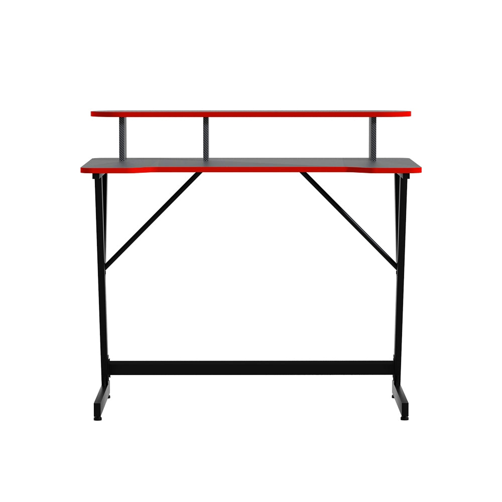 Artiss Gaming Table 2-Tiers - Black with Red Trim