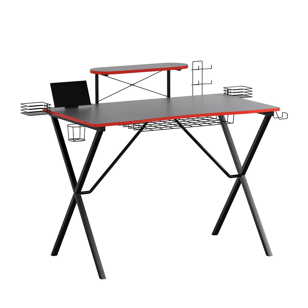 Artiss Gaming Desk + Storage - 105CM - Black with Red Trim