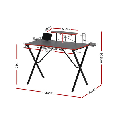 Artiss Gaming Desk + Storage - 105CM - Black with Red Trim