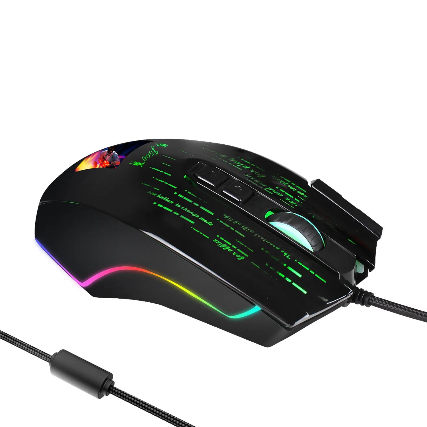 HXSJ J500 Wired Gaming Mouse 10000 DPI Optical Sensor RGB Backlit Photo Setting Macro Programming for PC Gamers