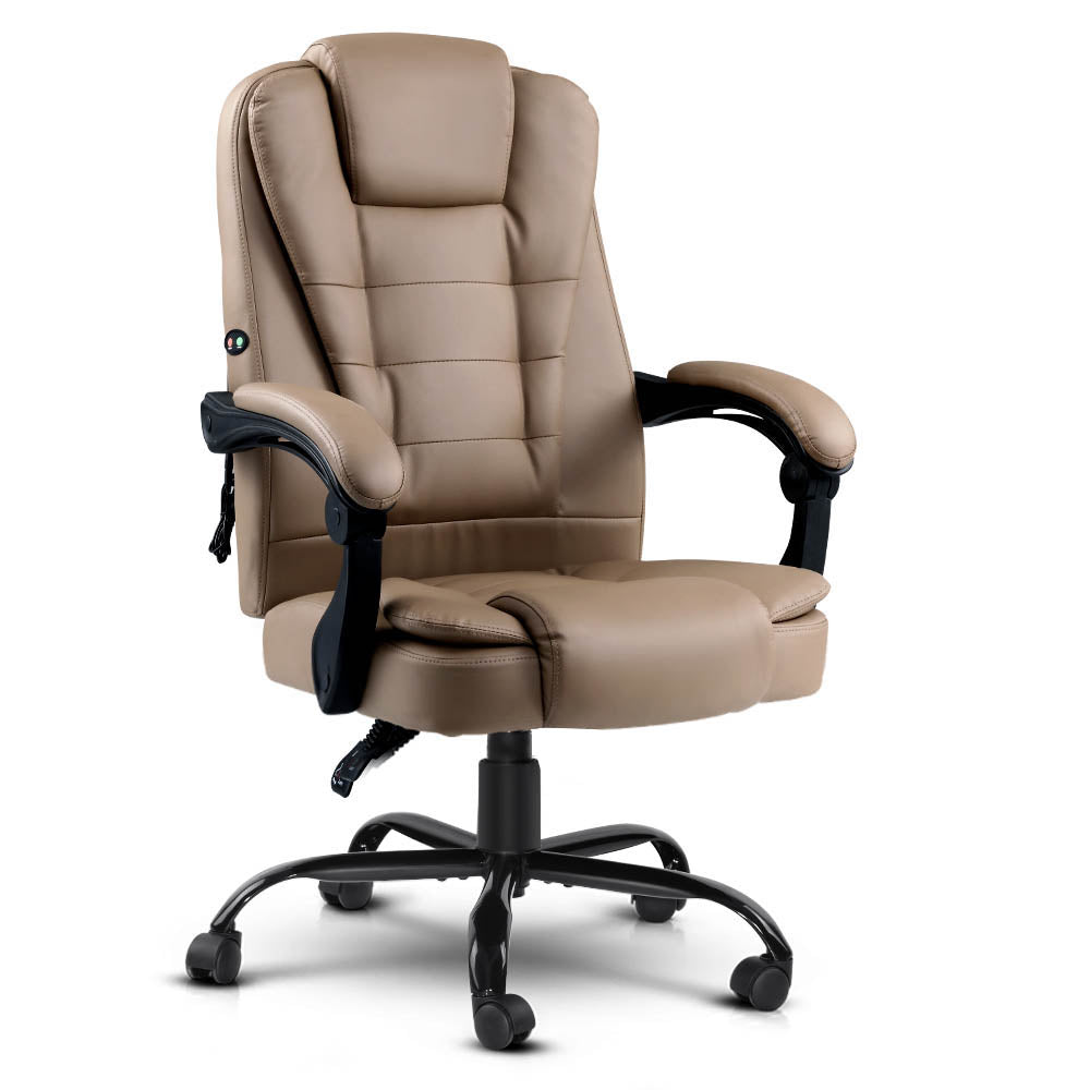 Artiss Massage Gaming Chair PU Leather Recliner Computer Gaming Chairs Espresso