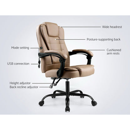 Artiss Massage Gaming Chair PU Leather Recliner Computer Gaming Chairs Espresso