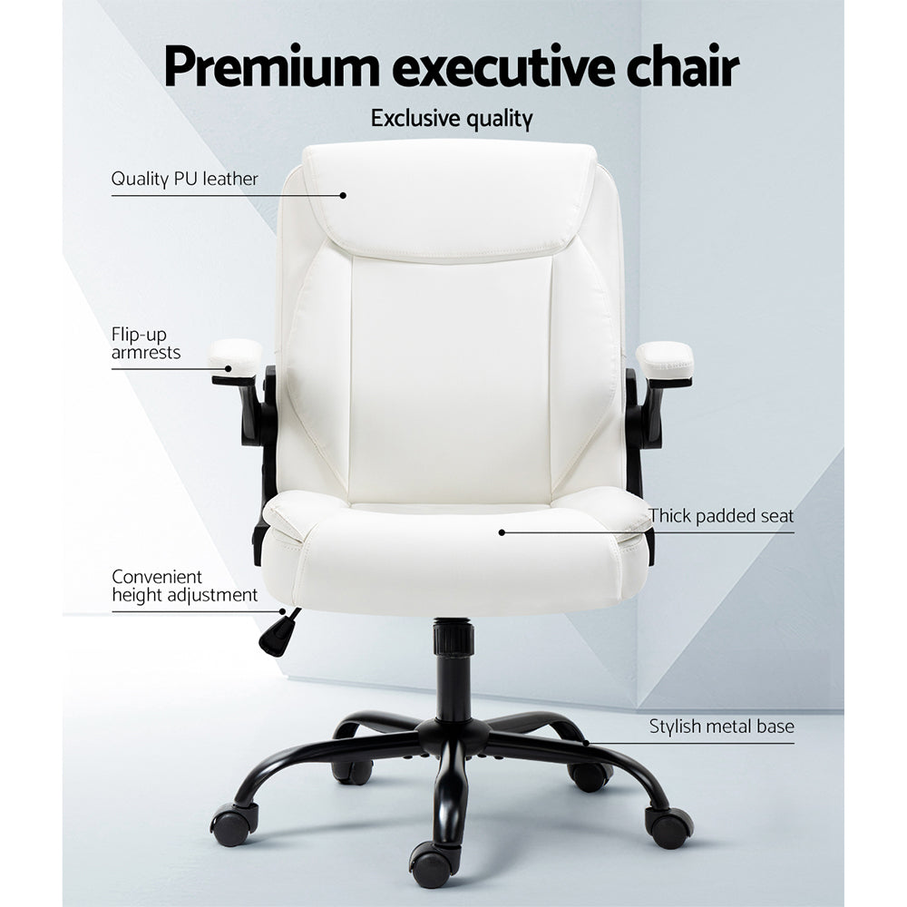 Leather White Gaming Chair - Executive Style