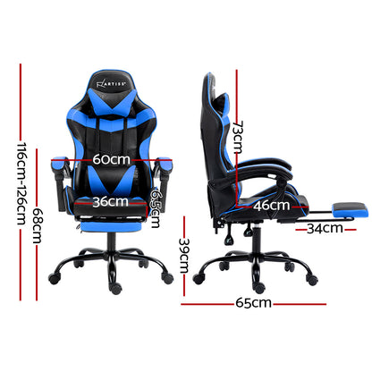 Artiss Gaming Chair Leather Gaming Chairs Footrest Recliner Study Work Blue