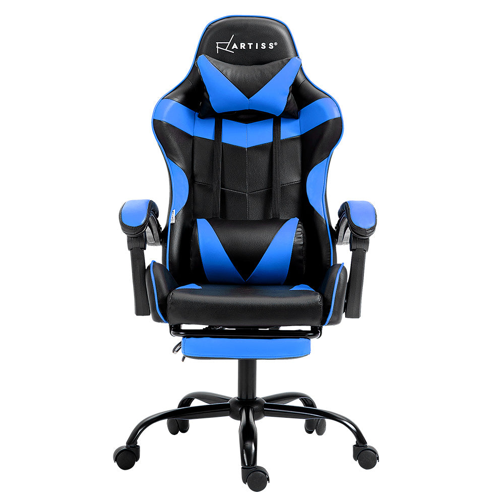 Artiss Gaming Chair Leather Gaming Chairs Footrest Recliner Study Work Blue