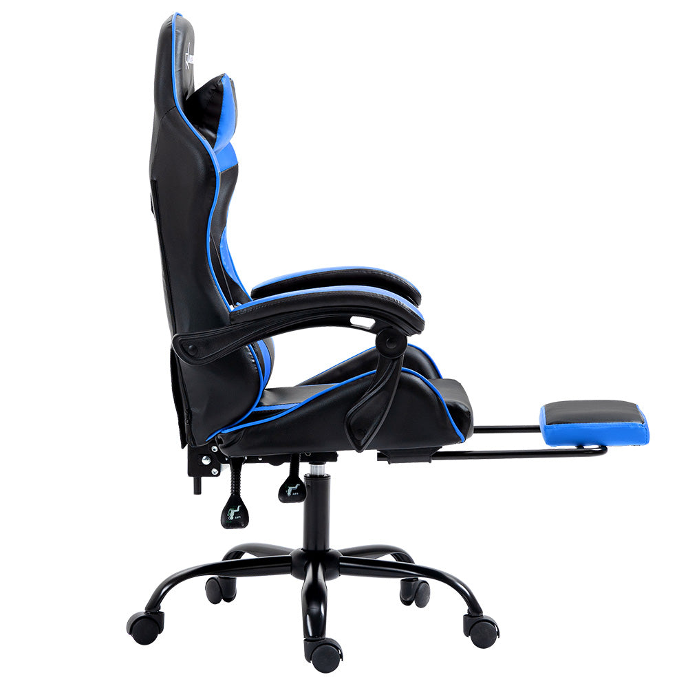 Artiss Gaming Chair Leather Gaming Chairs Footrest Recliner Study Work Blue